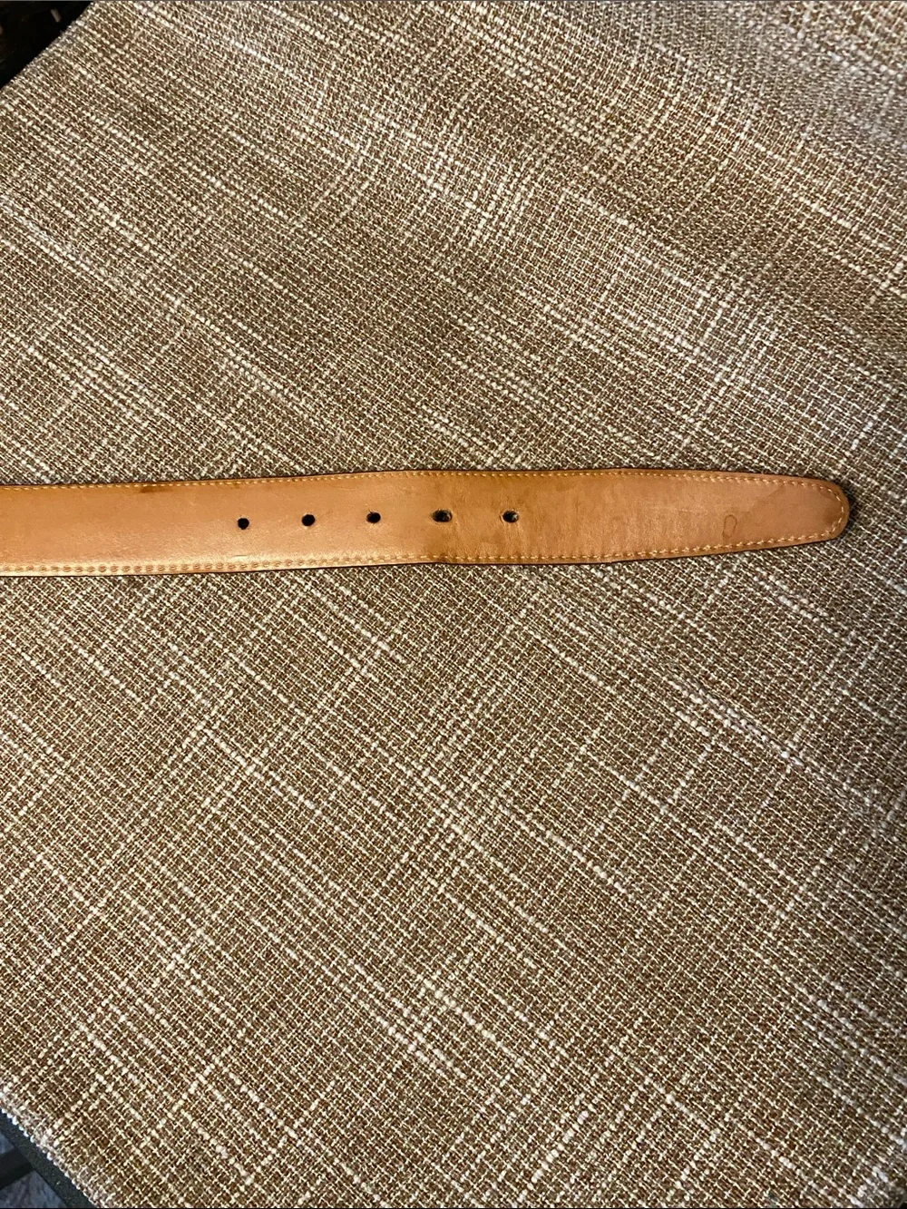 Martin Dingman Chestnut Brown Leather Belt with Textured Silver Buckle Men’s 34